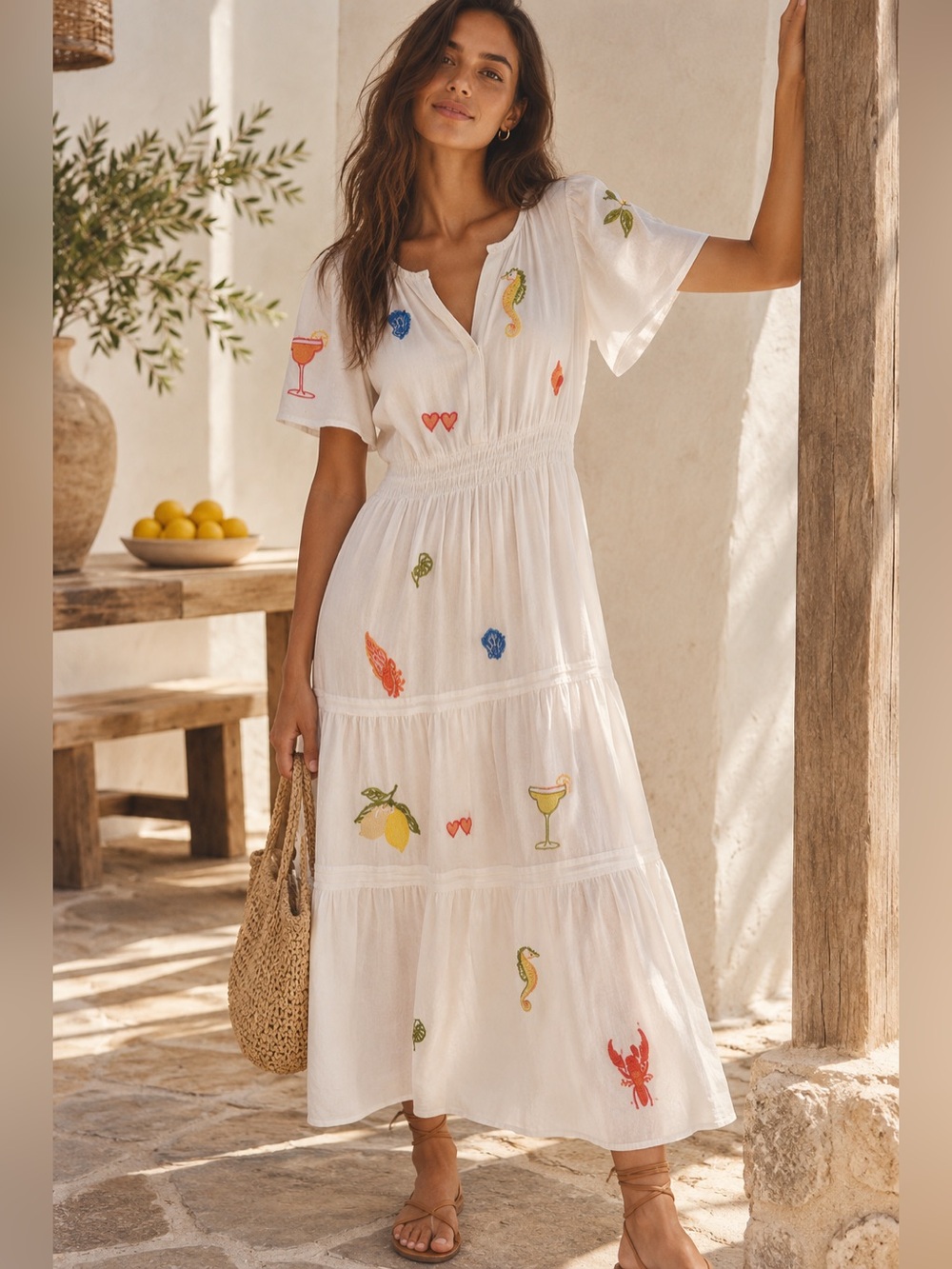 ANTHROPOLOGIE The Somerset Maxi Linen icon Embroidery edition